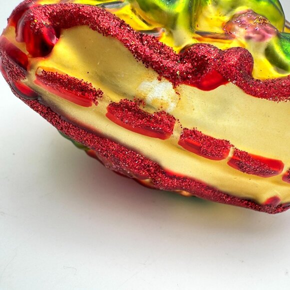 Handcrafted Heart-Shaped Glass Ornament Red Rose Floral Gold Base Red Glitter 4" - Picture 9 of 9